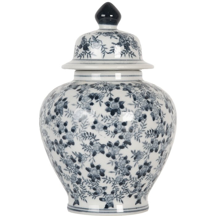 Clayre & Eef 6CE2099 Pot décoratif avec couvercle blanc bleu Ø 14x21 cm