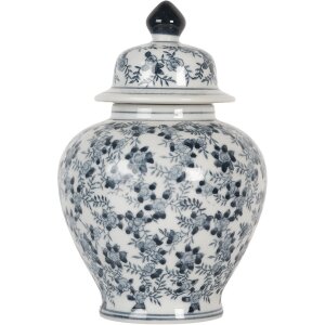Clayre & Eef 6CE2099 Pot décoratif avec couvercle blanc bleu Ø 14x21 cm