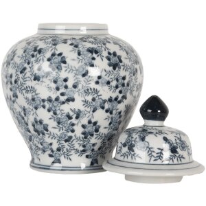 Clayre & Eef 6CE2099 Pot décoratif avec couvercle blanc bleu Ø 14x21 cm