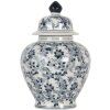 Clayre & Eef 6CE2099 Pot décoratif avec couvercle blanc bleu Ø 14x21 cm