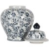 Clayre & Eef 6CE2099 Pot décoratif avec couvercle blanc bleu Ø 14x21 cm