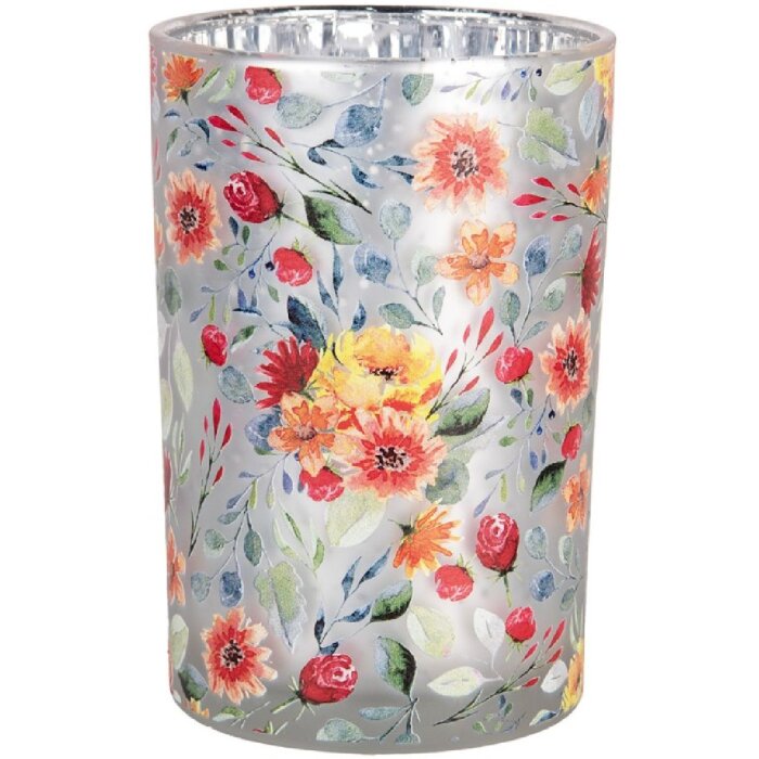 Clayre & Eef 6GL4969 Bougeoir en verre Gris Orange Ø 12x18 cm