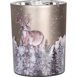 Clayre & Eef 6GL4984 Porte-bougies à chauffe-plat en verre Motif cerf Gris Marron Lot de 2