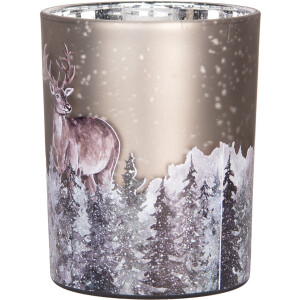 Clayre & Eef 6GL4984 Porte-bougies à chauffe-plat en verre Motif cerf Gris Marron Lot de 2