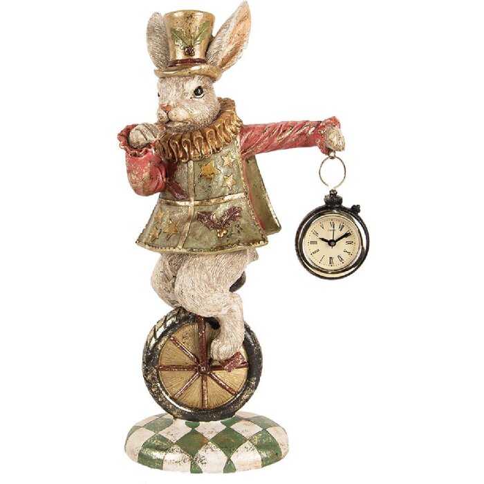 Clayre & Eef Figurine décorative Lapin Vintage Polyrésine Or Vert 18x10x33 cm