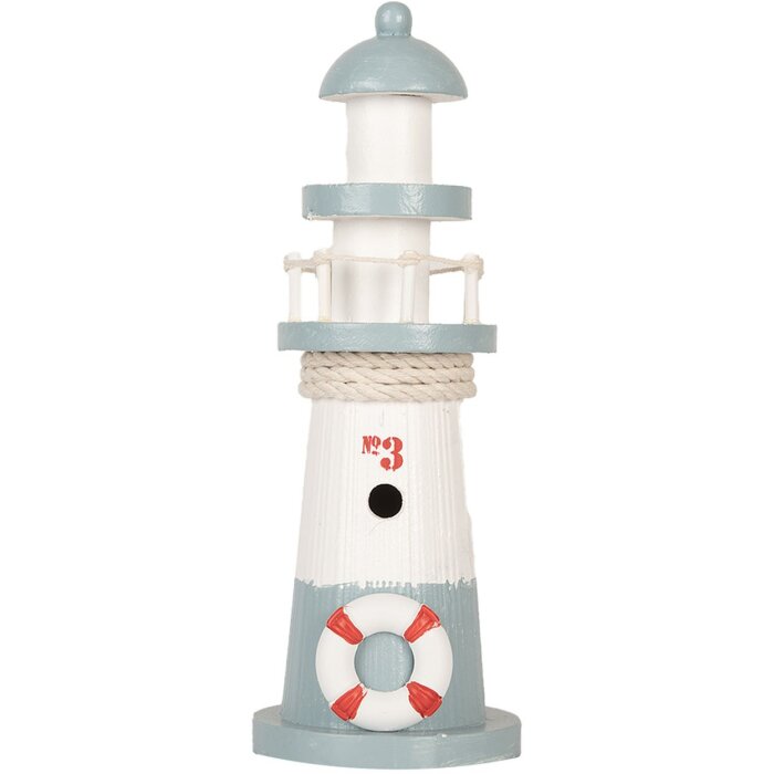 Clayre & Eef 6H2404 Phare décoratif blanc bleu Ø 8 x 22 cm Bois MDF