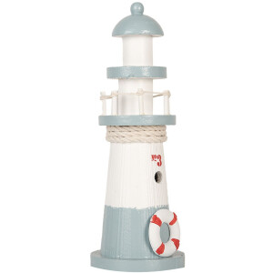Clayre & Eef 6H2404 Phare décoratif blanc bleu Ø 8 x 22 cm Bois MDF