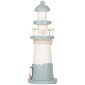 Clayre & Eef 6H2404 Phare décoratif blanc bleu Ø 8 x 22 cm Bois MDF