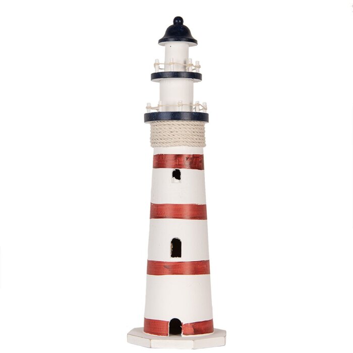 Clayre & Eef Phare décoratif blanc-rouge Ø 15x48 cm MDF bois
