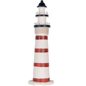 Clayre & Eef Phare décoratif blanc-rouge Ø 15x48 cm MDF bois