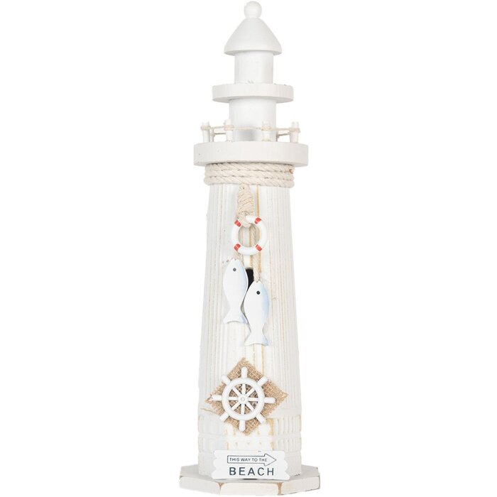 Clayre & Eef Phare décoratif blanc Ø 10x32 cm Décoration maritime style maison de campagne