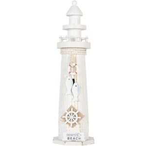 Clayre & Eef Phare décoratif blanc Ø 10x32 cm Décoration maritime style maison de campagne