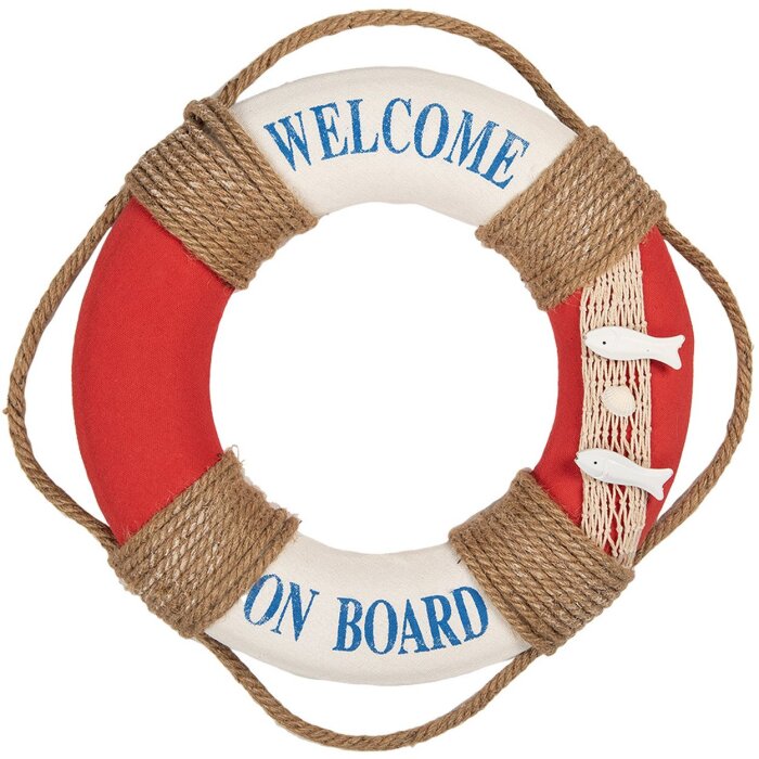 Clayre & Eef Décoration Bouée de sauvetage Ø 37x7 cm Blanc Rouge Maritim
