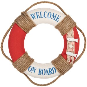 Clayre & Eef Décoration Bouée de sauvetage Ø 37x7 cm Blanc Rouge Maritim