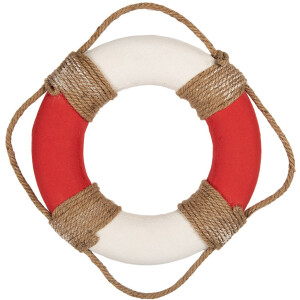 Clayre & Eef Décoration Bouée de sauvetage Ø 37x7 cm Blanc Rouge Maritim