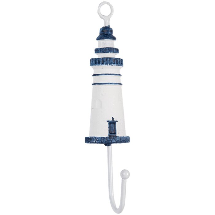 Clayre & Eef 66070BL Crochet mural phare métal bois blanc bleu 4x4x18 cm