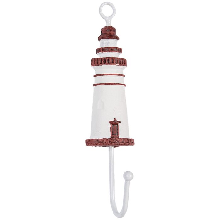 Clayre & Eef 66070R Crochet mural phare bois métal blanc rouge 4x4x18 cm