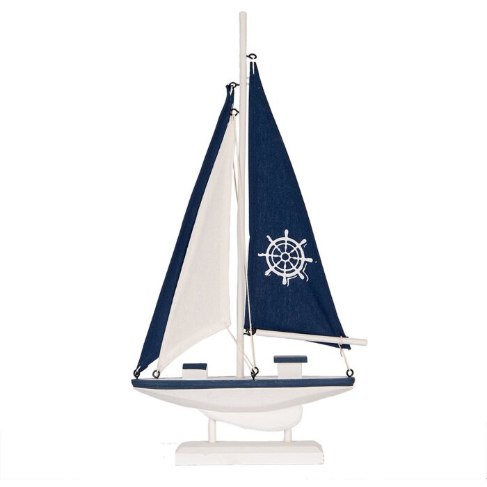 Clayre & Eef Décoration Voilier 20x4x37 cm Décoration maritime en bois blanc bleu