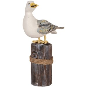 Clayre & Eef Oiseaux déco sur piquets en bois maritime Lot de 2 marron blanc