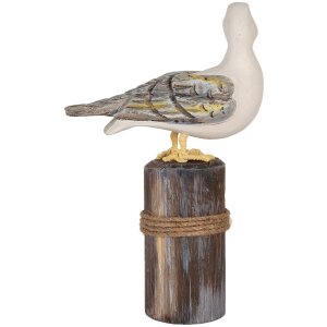 Clayre & Eef Oiseaux déco sur piquets en bois maritime Lot de 2 marron blanc