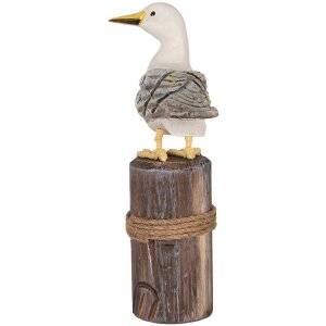 Clayre & Eef Oiseaux déco sur piquets en bois maritime Lot de 2 marron blanc