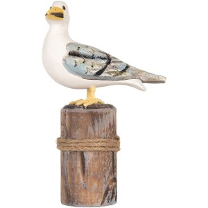 Clayre & Eef Oiseaux déco sur piquets en bois maritime Lot de 2 marron blanc