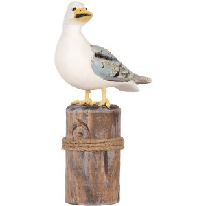 Clayre & Eef Oiseaux déco sur piquets en bois maritime Lot de 2 marron blanc