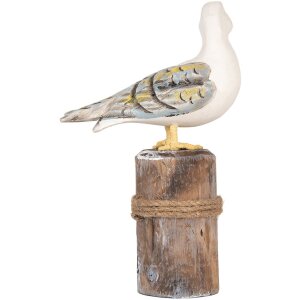 Clayre & Eef Oiseaux déco sur piquets en bois maritime Lot de 2 marron blanc