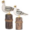 Clayre & Eef Oiseaux déco sur piquets en bois maritime Lot de 2 marron blanc