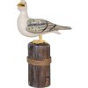 Clayre & Eef Oiseaux déco sur piquets en bois maritime Lot de 2 marron blanc