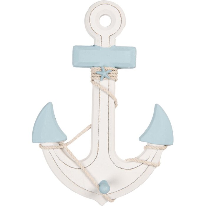 Clayre & Eef Décoration Ancre 22x5x33 cm Blanc Bleu Bois MDF Maritim