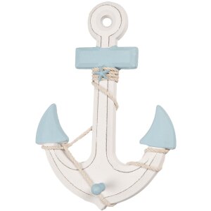 Clayre & Eef Décoration Ancre 22x5x33 cm Blanc Bleu Bois MDF Maritim