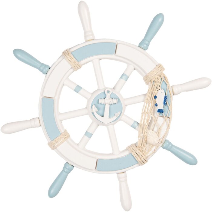 Clayre & Eef 6H2403 Décoration Volant de direction Blanc Bleu 34 cm Bois MDF