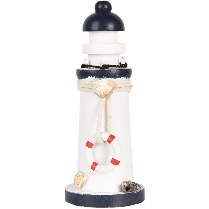 Clayre & Eef Phare Déco Blanc Bleu MDF Ø 6 x 15 cm Décoration Maritime