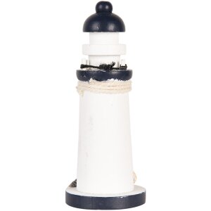 Clayre & Eef Phare Déco Blanc Bleu MDF Ø 6 x 15 cm Décoration Maritime
