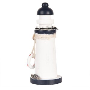 Clayre & Eef Phare Déco Blanc Bleu MDF Ø 6 x 15 cm Décoration Maritime