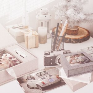 Boîte à photos USB ZEP Lodi Beige Toile 23x12,5x5 cm sans clé USB