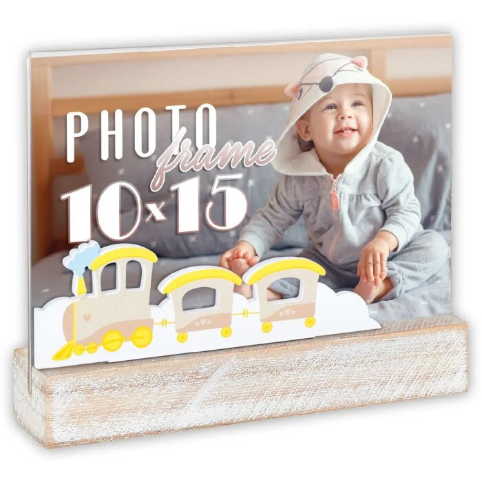 Cadre photo ZEP acrylique et bois Daniele Horizontal 10x15 cm avec déco train