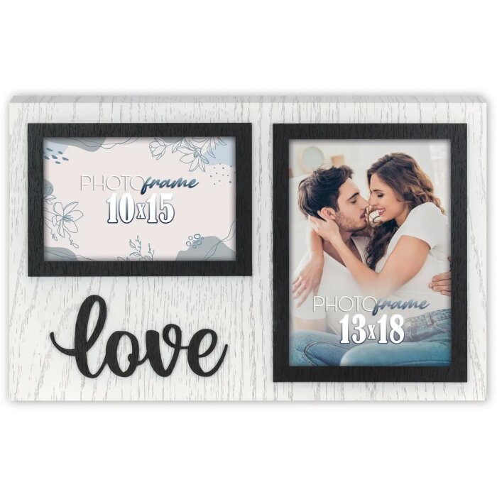 ZEP cadre double Elvas pour 10x15 et 13x18 cm en bois blanc noir