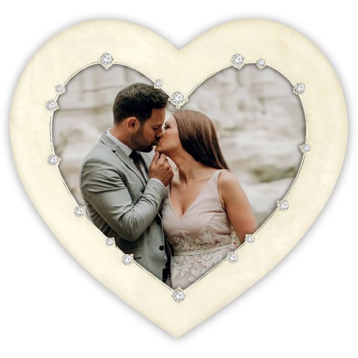 Cadre photo métallique ZEP Debussy 14x16 cm en forme de cœur avec dos en velours