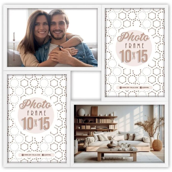 ZEP MDF cadre Bari blanc pour 4 images 10x15 cm