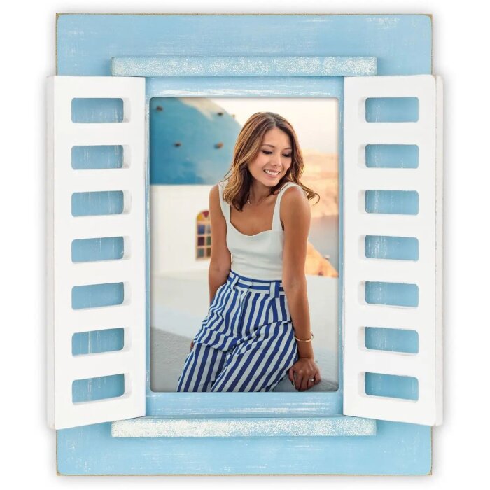 Cadre photo en bois ZEP Procida bleu 10x15 cm avec volets