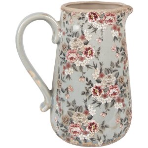 Clayre & Eef Pot de décoration Céramique Gris Rose Fleurs 21x15x23 cm style rustique