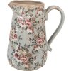 Clayre & Eef Pot de décoration Céramique Gris Rose Fleurs 21x15x23 cm style rustique