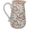 Clayre & Eef Pot de décoration Céramique Gris Rose Fleurs 21x15x23 cm style rustique