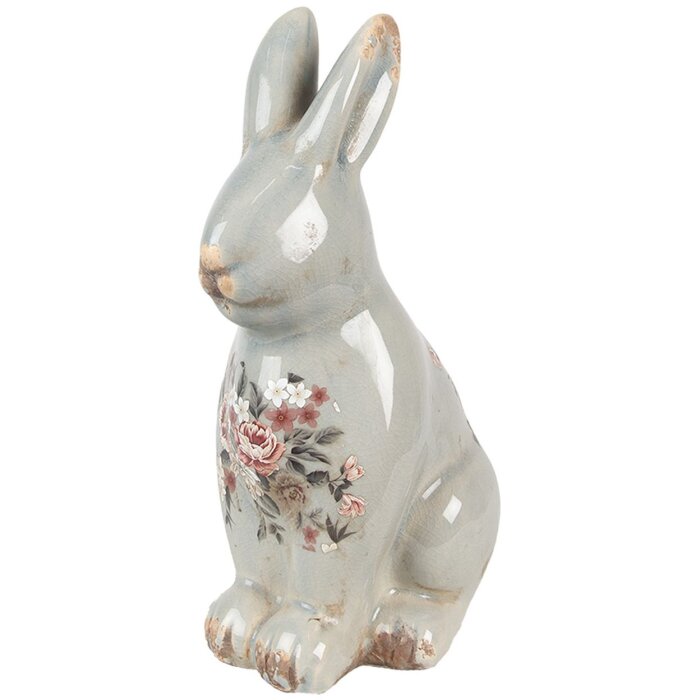 Clayre & Eef Lapin déco Céramique Gris Rose 16x12x27 cm style campagnard