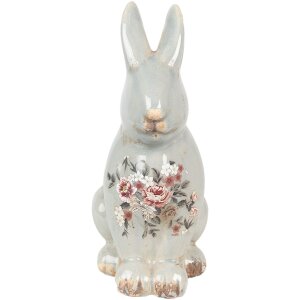 Clayre & Eef Lapin déco Céramique Gris Rose 16x12x27 cm style campagnard