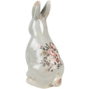 Clayre & Eef Lapin déco Céramique Gris Rose 16x12x27 cm style campagnard