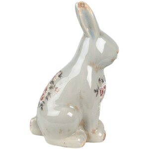 Clayre & Eef Lapin déco Céramique Gris Rose 16x12x27 cm style campagnard