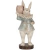 Clayre & Eef Lapin décoratif style campagnard Beige Bleu 11x10x28 cm Polyrésine